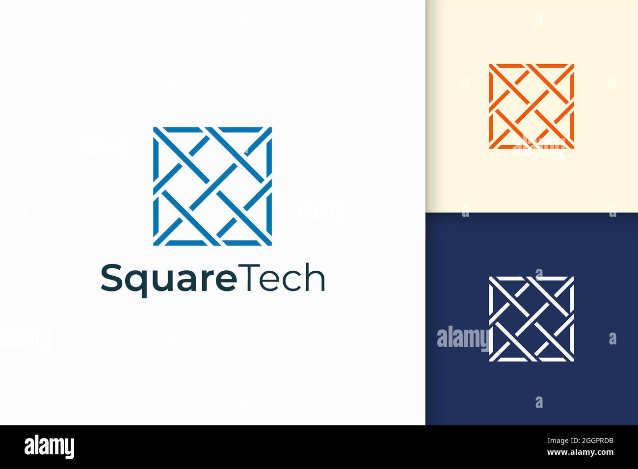 Technologie-Logo in blauer Farbe und moderner Geometrie-Form Stock Vektor