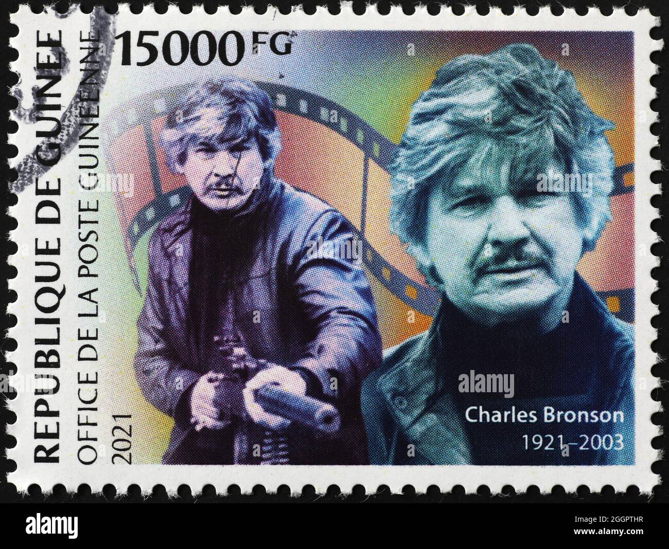 Schauspieler Charles Bronson auf Briefmarke von Guinea Stockfoto