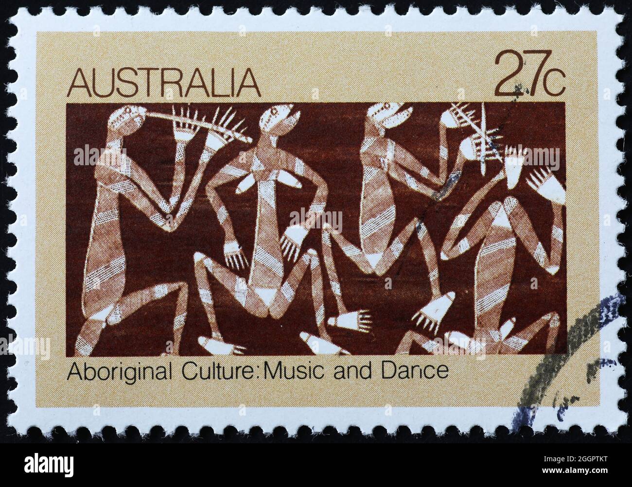 Australische Aboriginal-Zeichnung auf Briefmarke Stockfoto