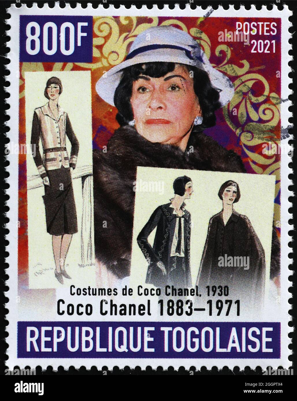 Coco Chanel Kostüme auf Briefmarke Stockfoto