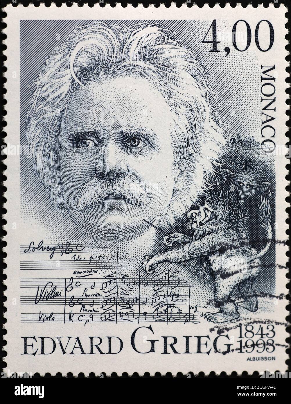 Edvard Grieg Porträt auf Briefmarke Stockfoto