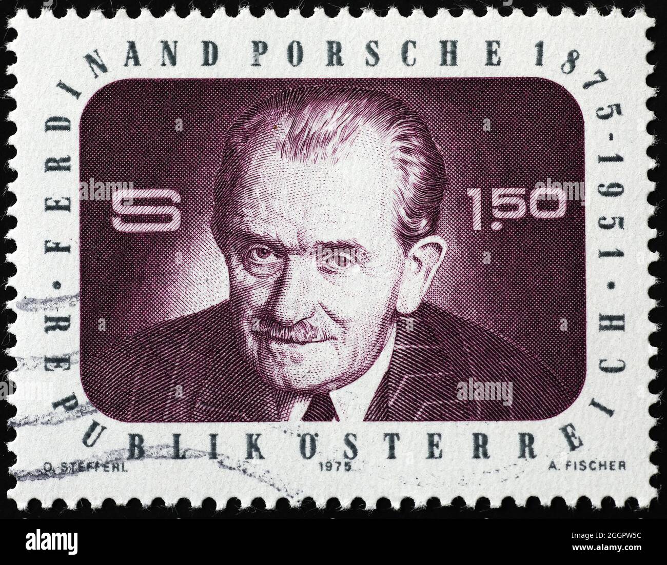 Ferdinand Porsche Porträt auf Briefmarke Stockfoto