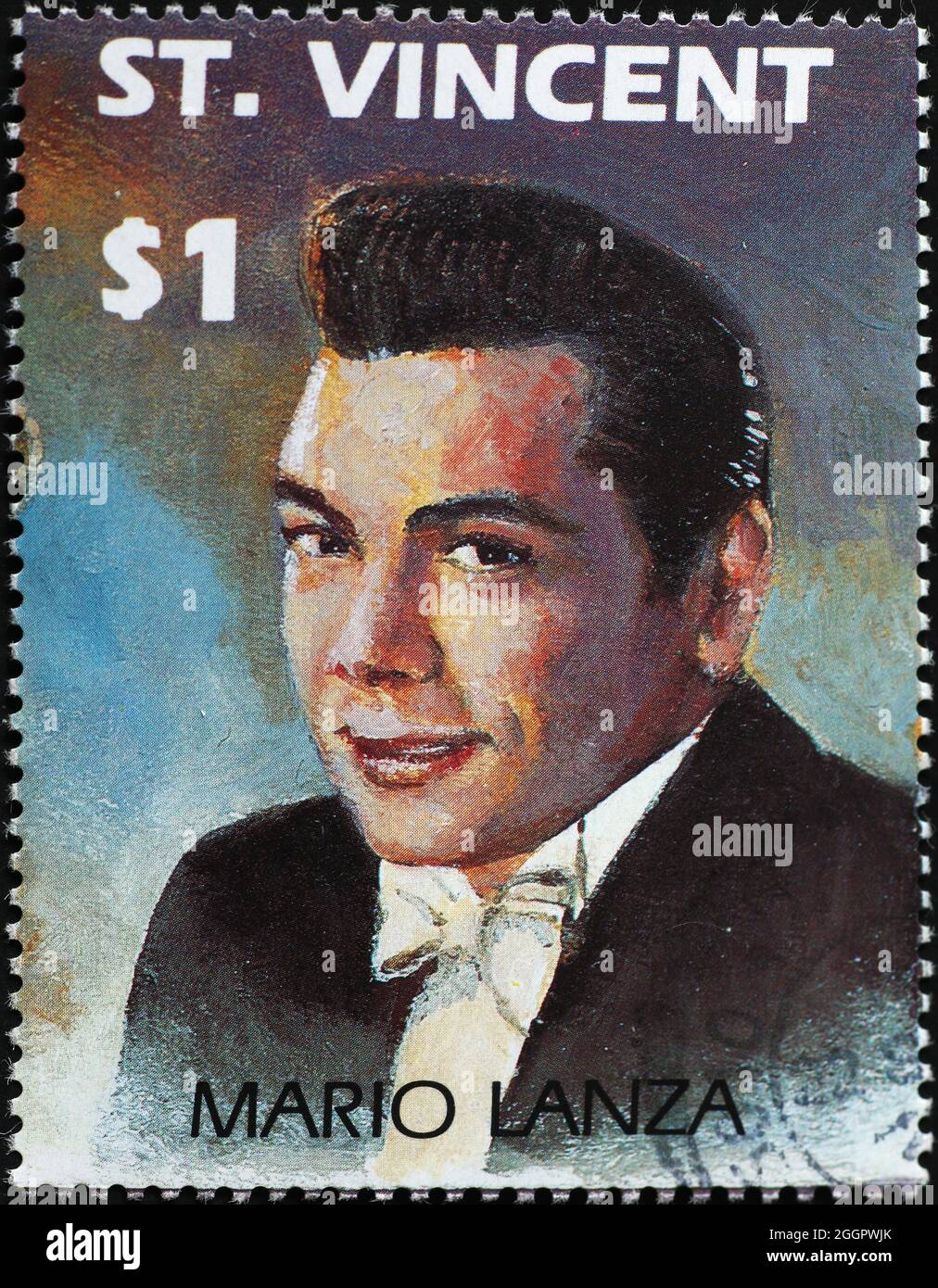 Mario Lanza Porträt auf Briefmarke Stockfoto