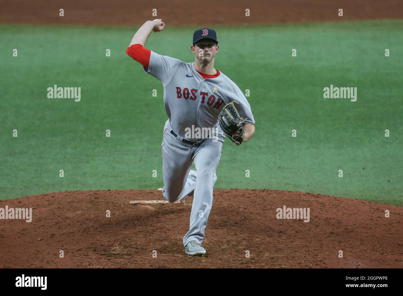 St. Petersburg, Florida. USA; Boston Red Sox Relief Pitcher Garrett Whitlock (72) liefert einen Pitch während eines Major League Baseballspiels gegen die Tampa B ab Stockfoto