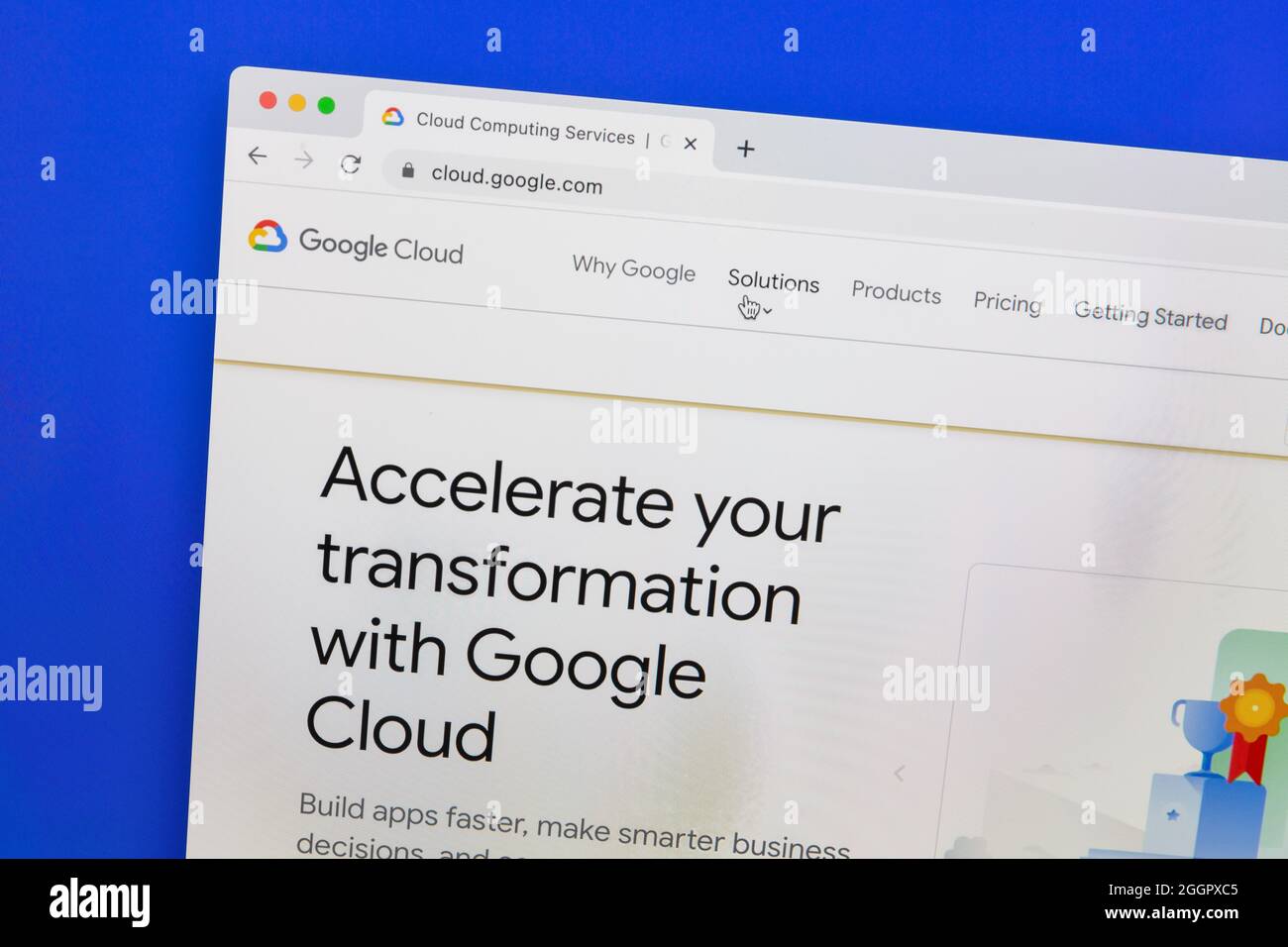 Ostersund, Schweden - 29. April 2021: Google Cloud-Website, Google Cloud Platform von Google ist eine Suite von Cloud-Computing-Services, Stockfoto