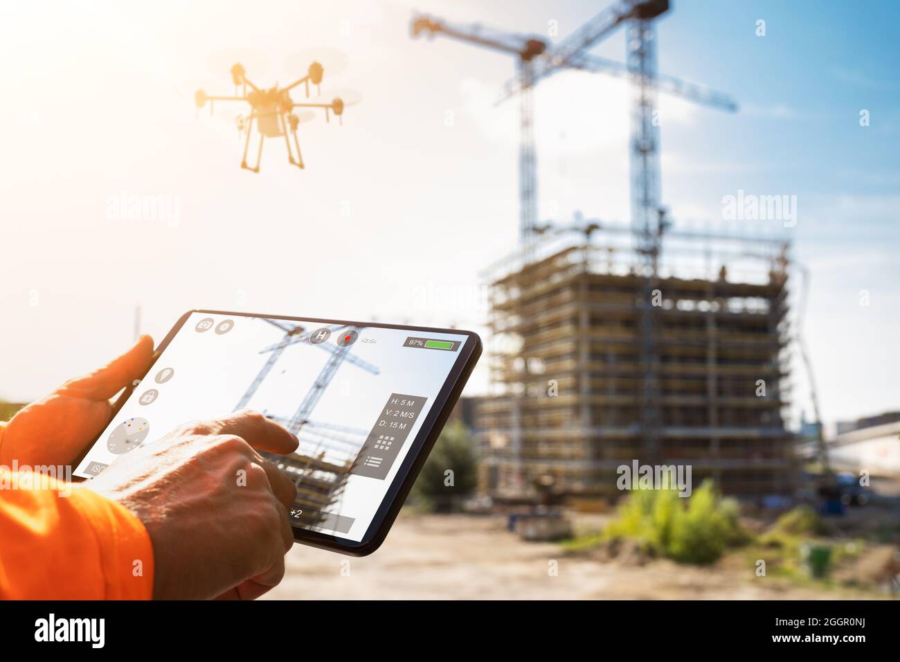 Luftüberwachungsflugzeug Oder Drohne. Digitale Überwachungstechnologie Stockfoto