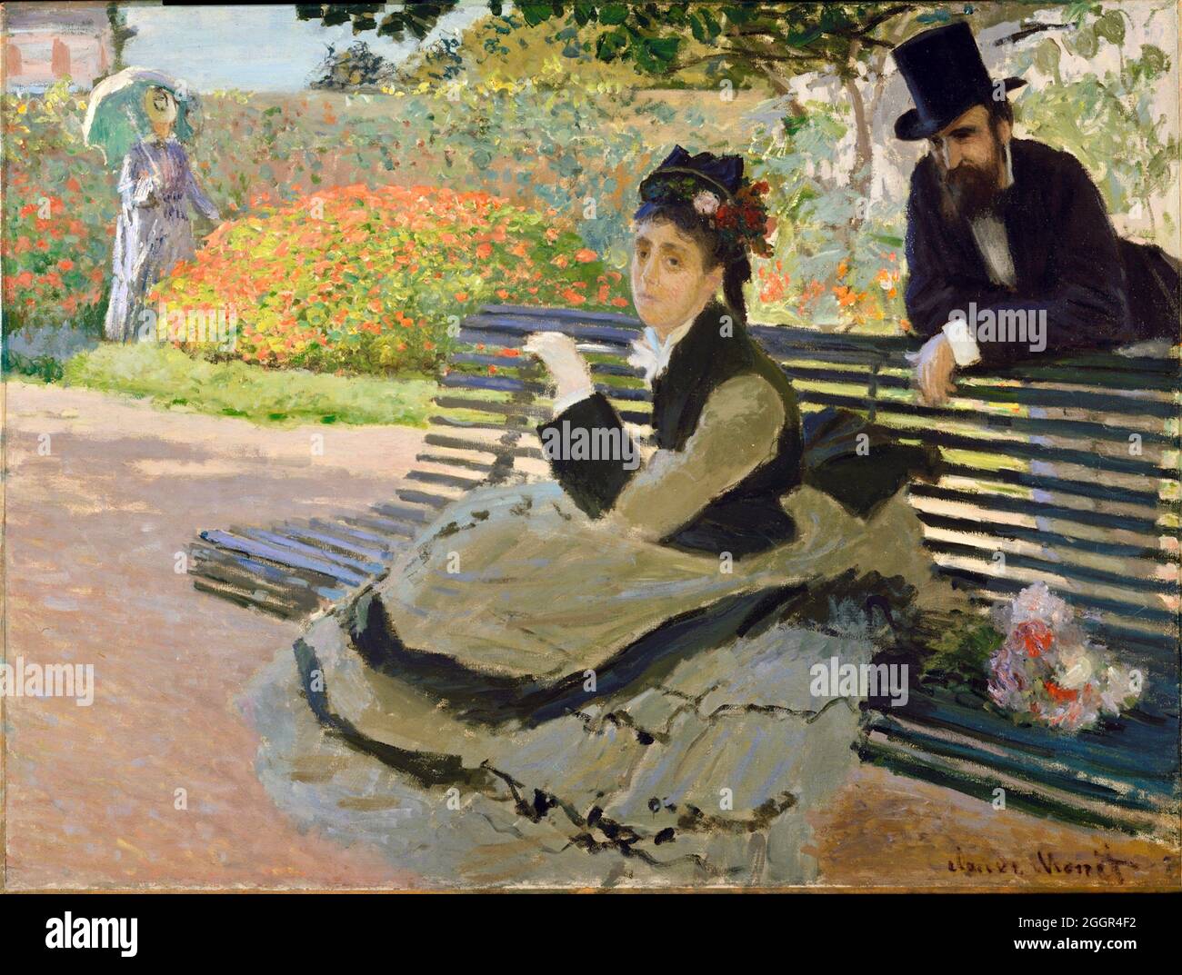 Claude Monet Kunstwerk - Camille Monet auf einer Gartenbank Stockfoto