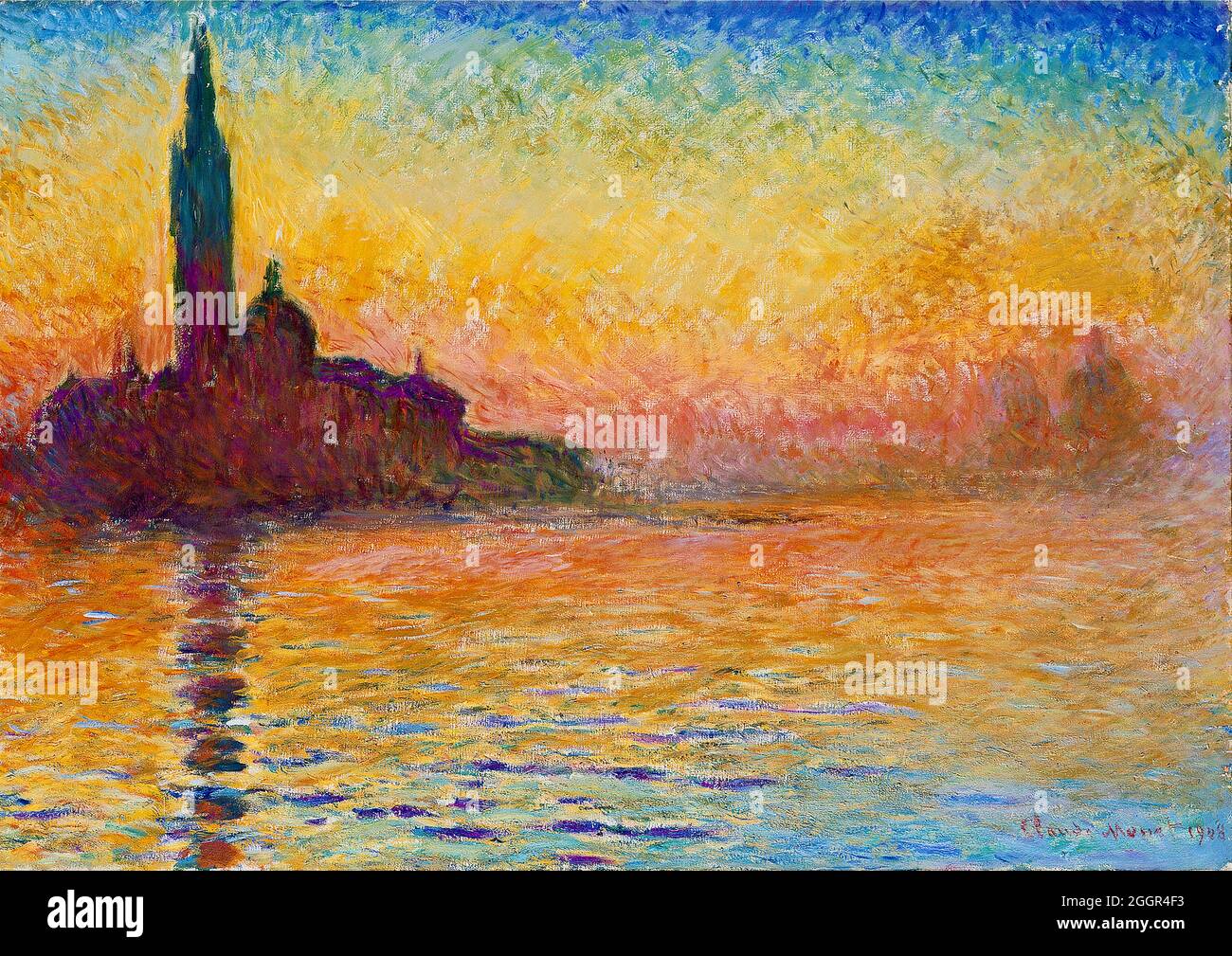 Kunstwerke von Claude Monet - Sonnenuntergang in Venedig - Saint-Georges majeur au crépuscule - 1908-1912 Stockfoto