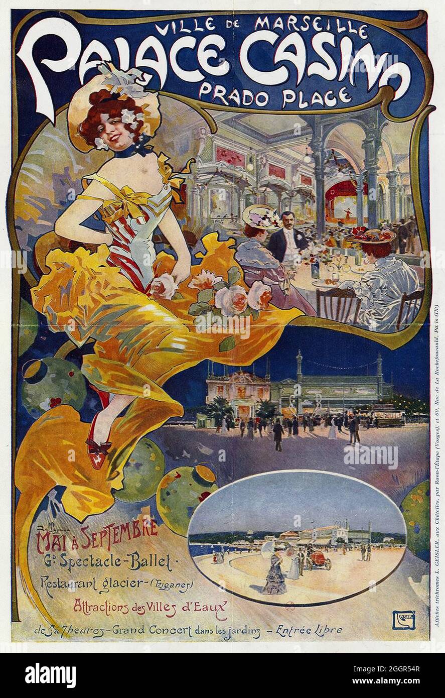 Klicken Sie auf Vintage French Cabaret Poster - Palace Casino, Paris Stockfoto