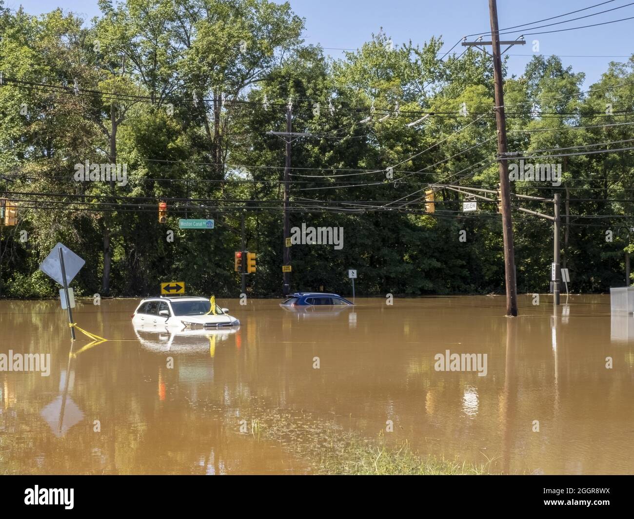 Überschwemmung in Franklin Township, Somerset County, New Jersey, USA Stockfoto