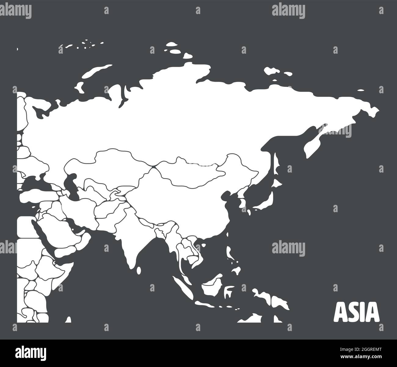 Vereinfachte schematische Karte von Asien. Leere isolierte politische Landkarte der Länder des Kontinents. Verallgemeinerte und geglättete Grenzen. Einfache flache Vektordarstellung Stock Vektor