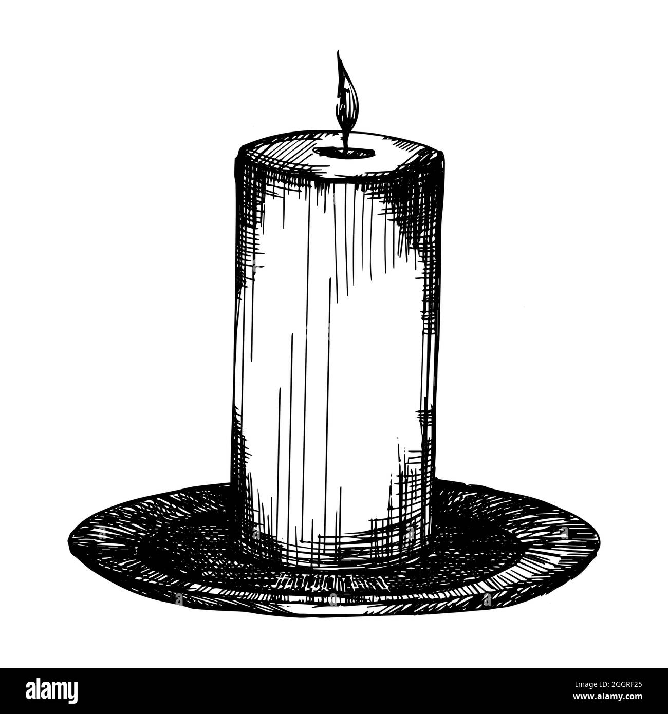 Kerze mit Feuer. vektor-Illustration Tinte auf weißem Hintergrund Skizze.  Handzeichnung Stock-Vektorgrafik - Alamy