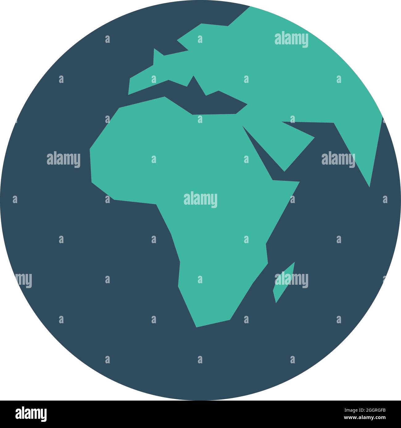 Vereinfachter Erdglobus mit Karte der Welt, die sich auf Afrika konzentriert. Vektorgrafik. Stock Vektor