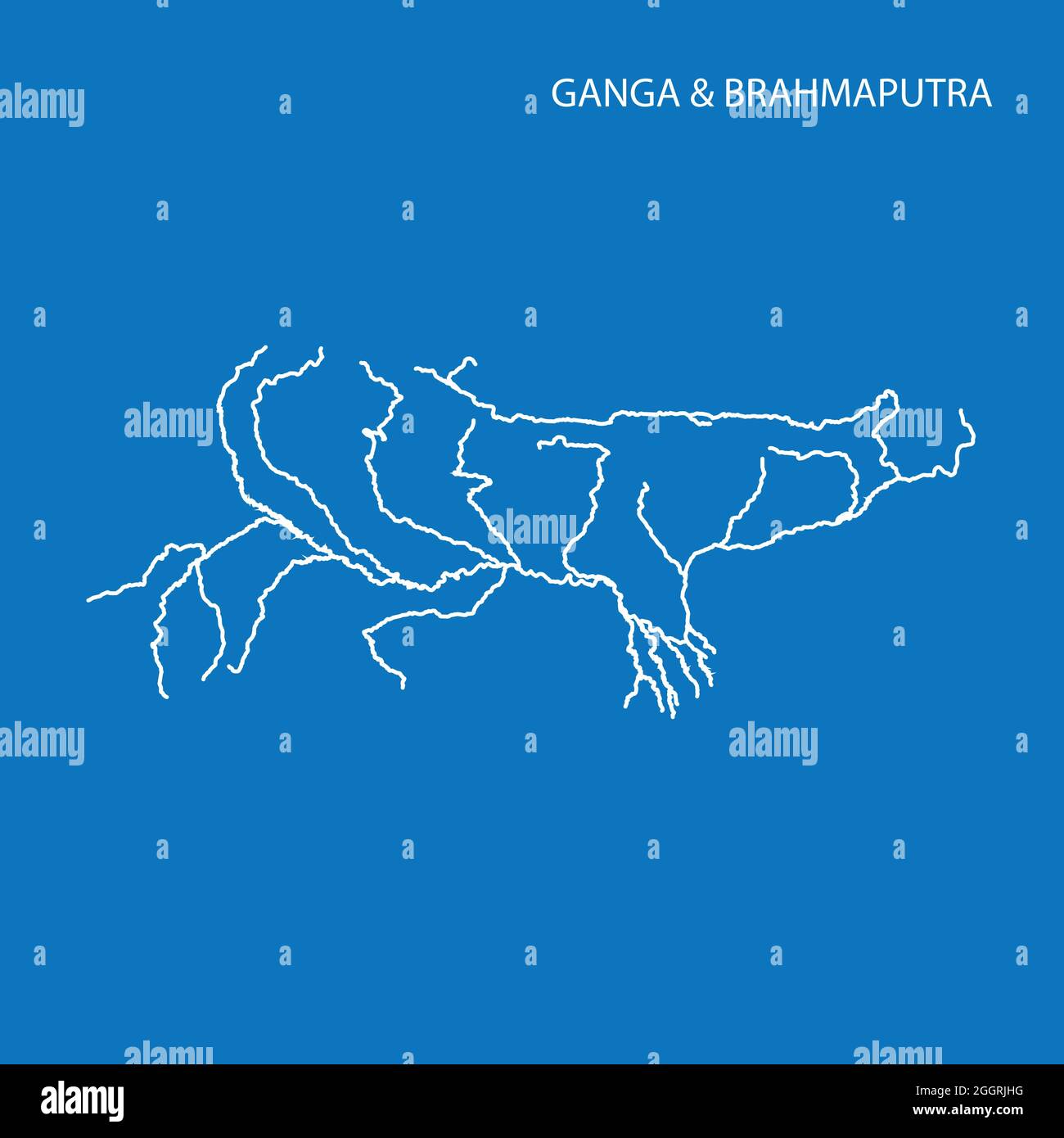 Karte des Flusseinzugsgebiets Ganga und Brahmaputra. Einfache schlanke Kontur Vektor-Illustration. Stock Vektor