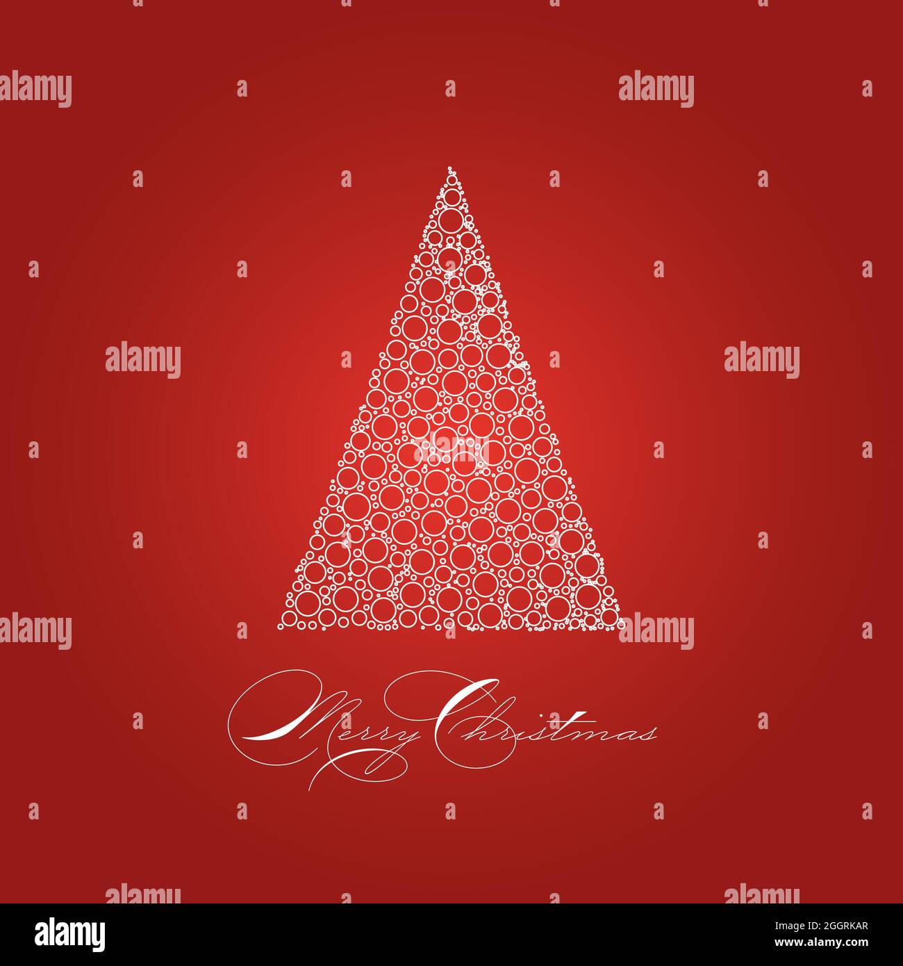 Weihnachtskarte Thema mit gepunkteten schneeweißen Weihnachtsbaum auf rotem Hintergrund und Label Merry Christmas. Einfache elegante und moderne Vectrior Illustration. Stock Vektor