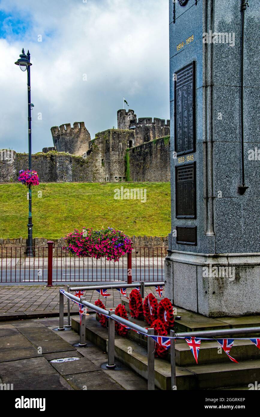 Caerphilly Cenotaph, Wales, Großbritannien Stockfoto