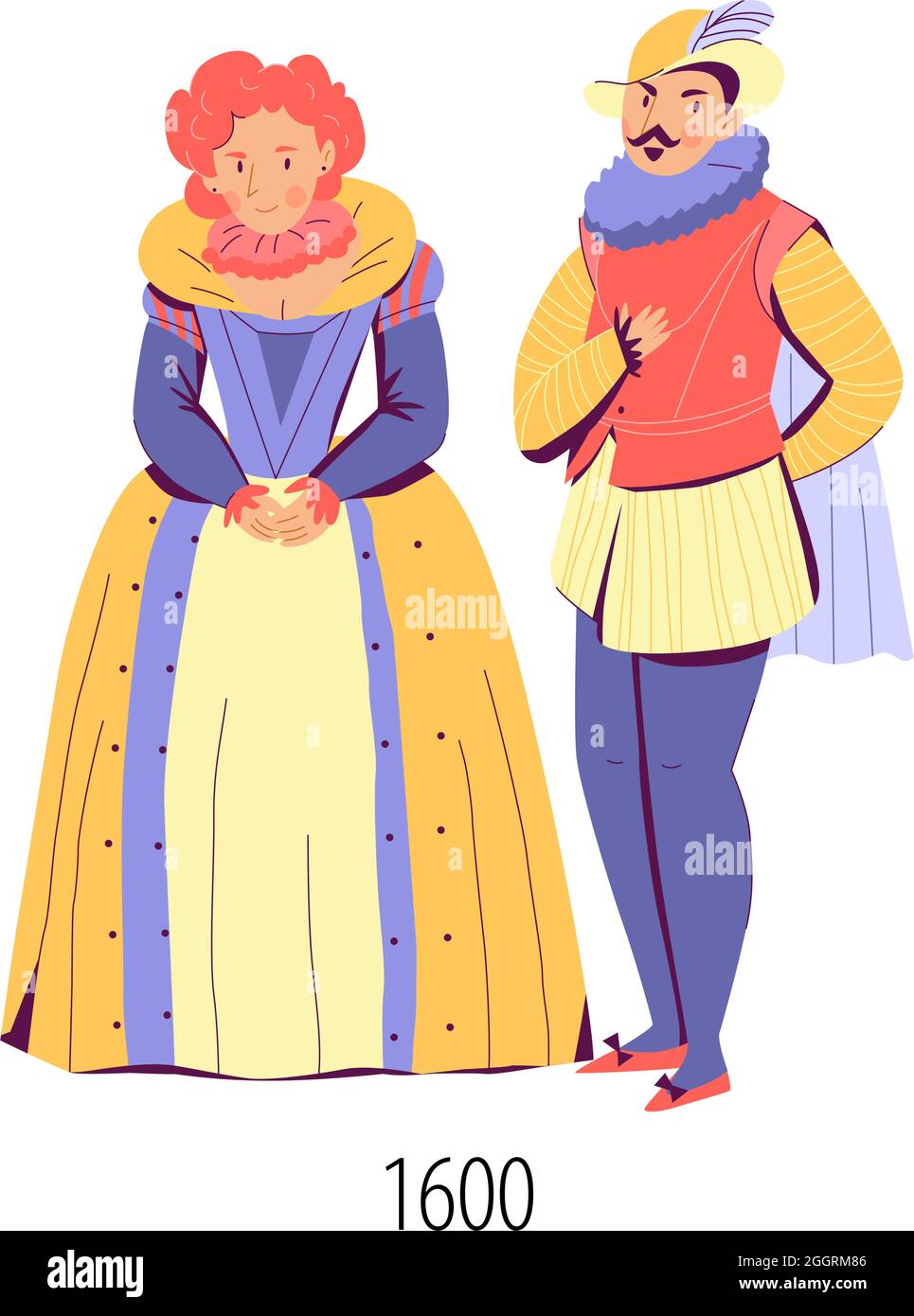 Paar in Mode von siebzehnten Jahrhundert flach isoliert Vektor-Illustration gekleidet Stock Vektor