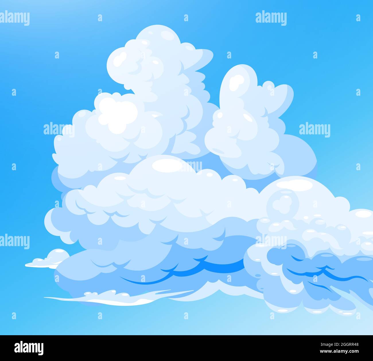 Wolkiger Himmel blauer Hintergrund mit Cartoon-Gruppe von weißen Cumulus Wolken flachen Vektor-Illustration Stock Vektor
