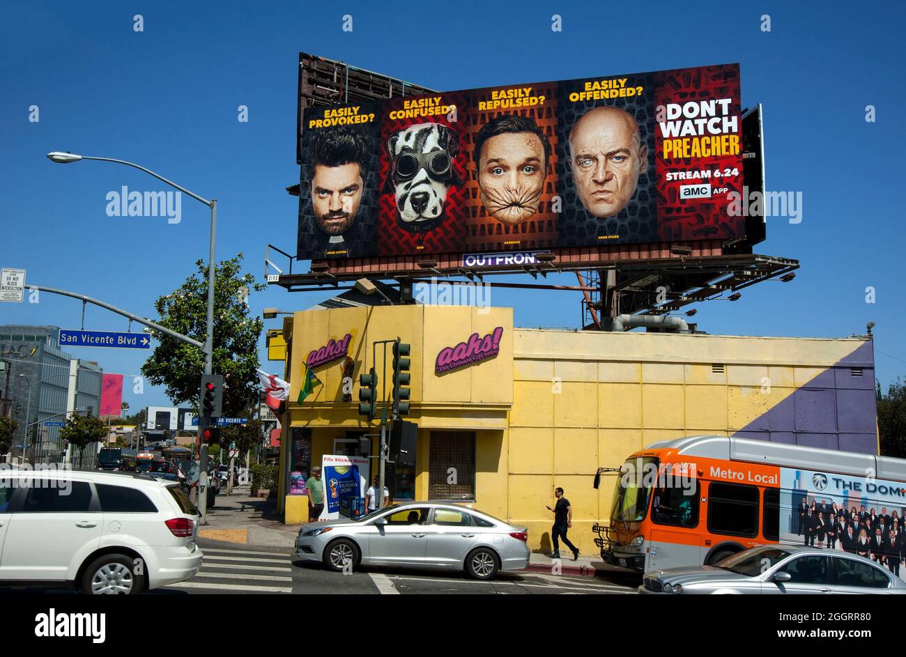 AMC-Plakatwand für Preacher an der Ecke San Vicente und Sunset Blvd. Auf dem Sunset Strip in Los Angeles, CA Stockfoto