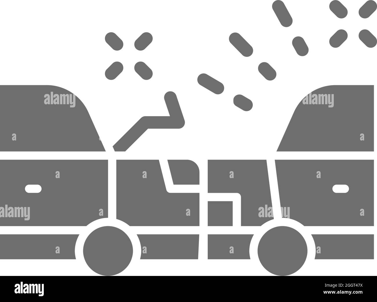 Graues Symbol für Unfall, Autounfall. Isoliert auf weißem Hintergrund Stock Vektor