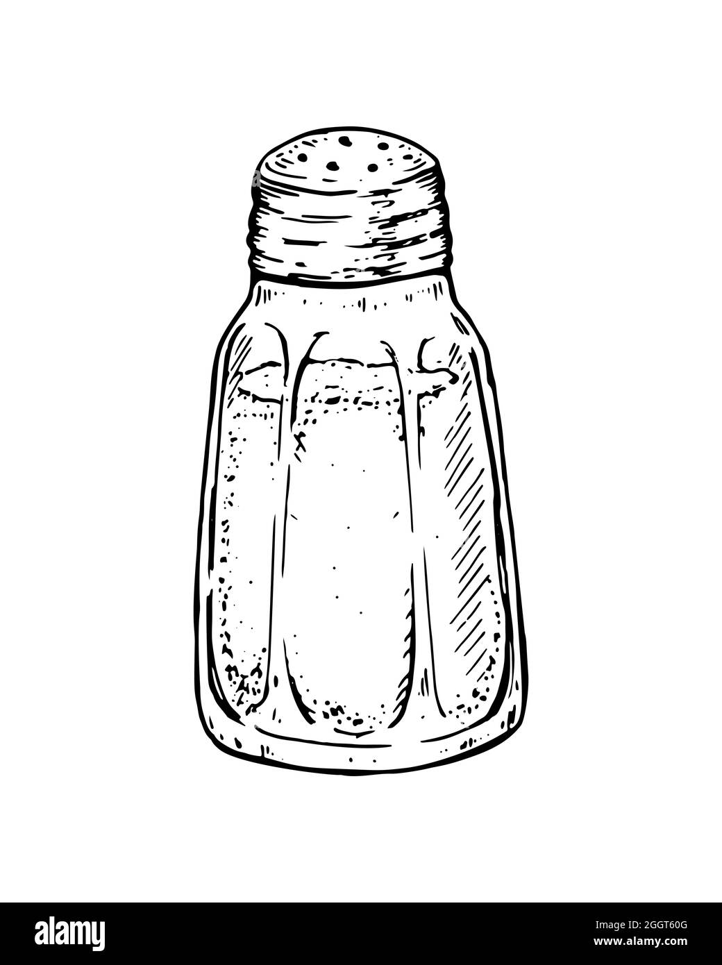 Von Hand gezogenes Salz in einem Salzstreuer. Vektorgrafik im Skizzenstil Stock Vektor