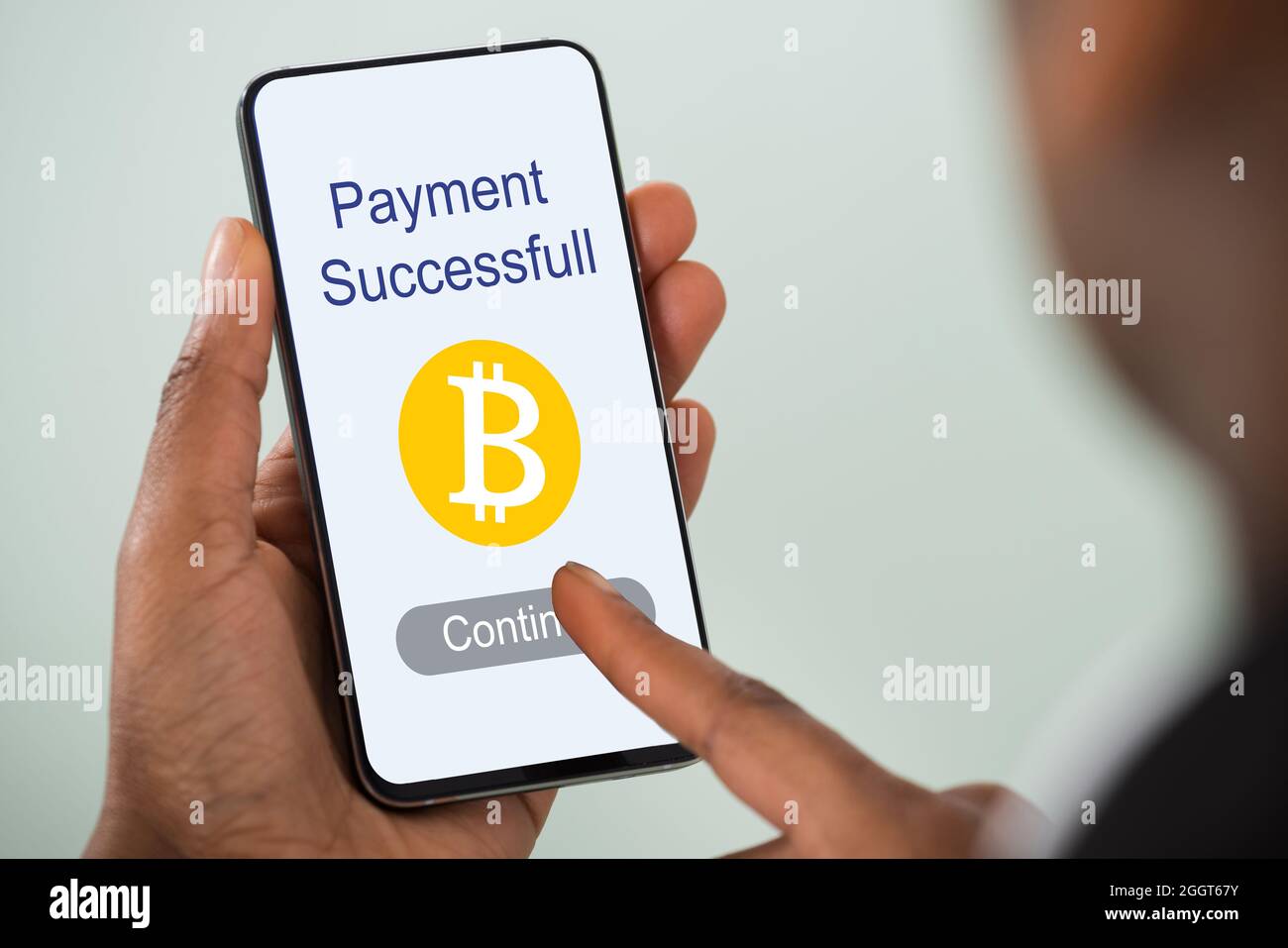 Online-Bitcoin-Zahlung Erfolgreich Und Geldtransfer Stockfoto