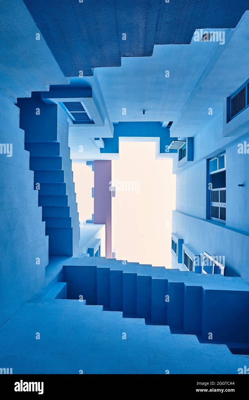 Geometrische Designs. Die rote Wand, La Manzanera. Calpe, Spanien Stockfoto