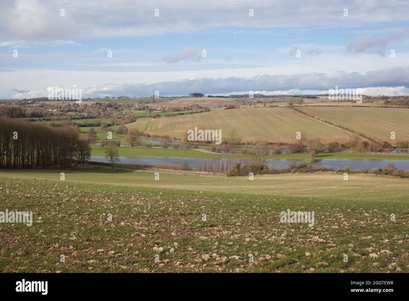 Blick auf Widford, Asthall und Swinbrook in der Nähe von Burford, West Oxfordshire, Großbritannien Stockfoto