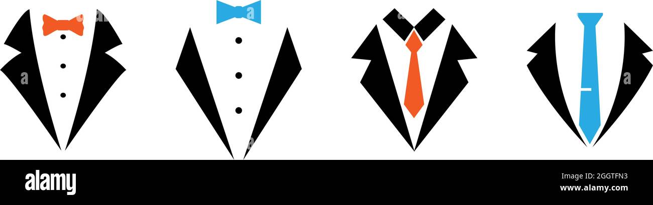 Designvorlage für Smoking-Anzug mit Symbolsatz Stock Vektor