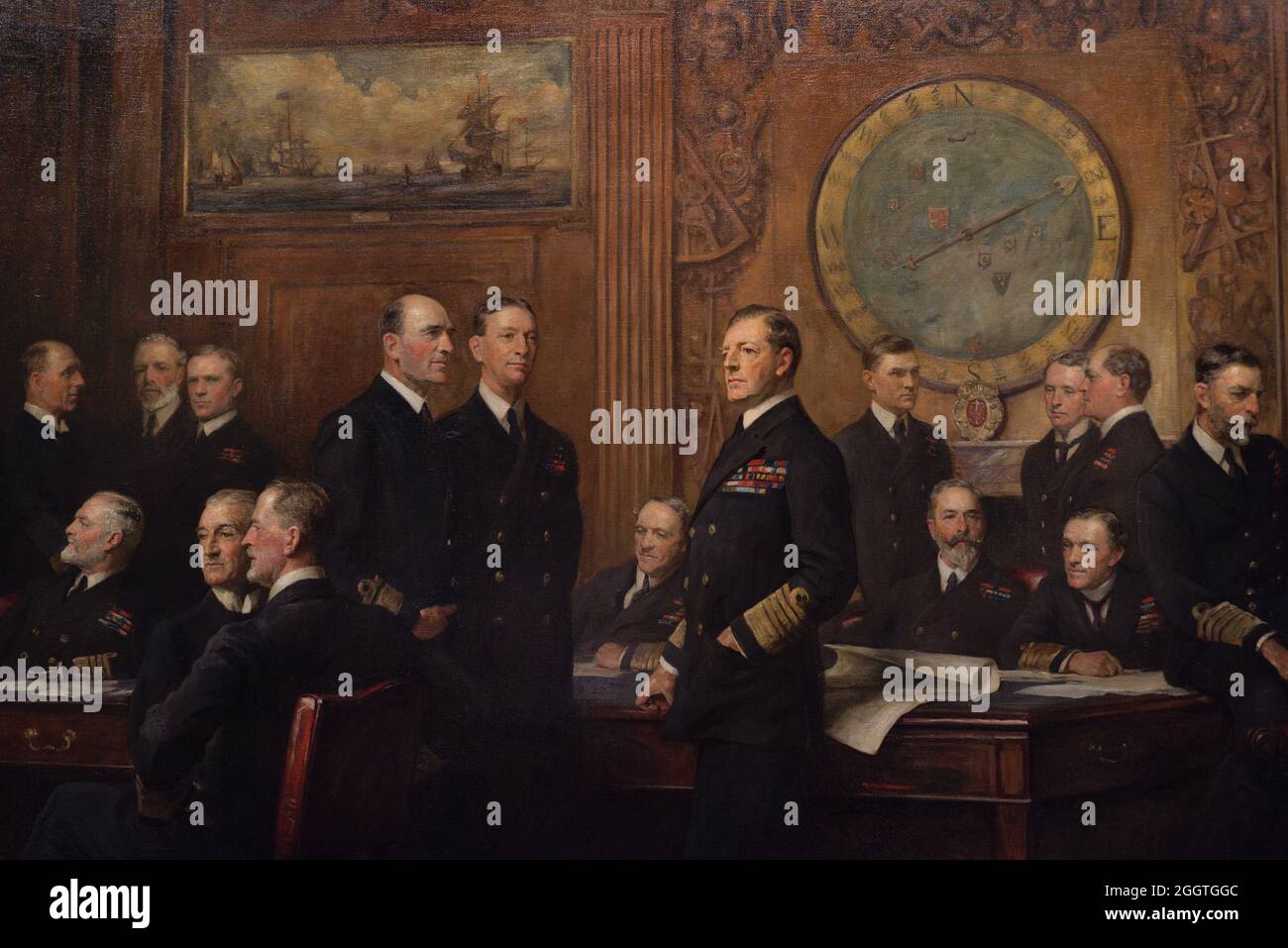 Marineoffiziere des Ersten Weltkriegs Gemälde von Arthur Stockdale Cope (1857-1940). Öl auf Leinwand (264,1 x 514,4 cm), 1921. Details. National Portrait Gallery. London, England, Vereinigtes Königreich. Stockfoto