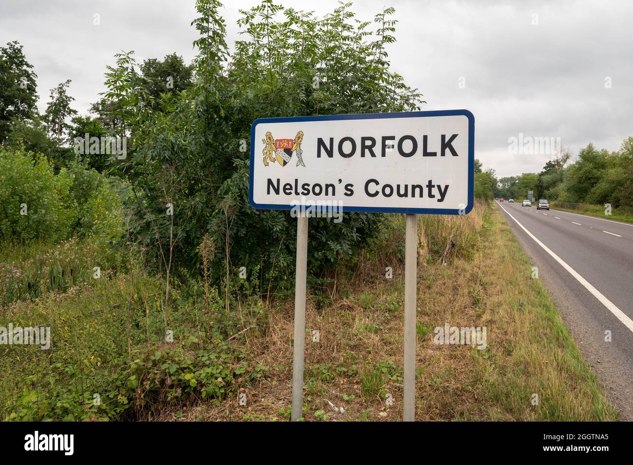 Norfolk County Schild an der Grenze zu Suffolk Stockfoto