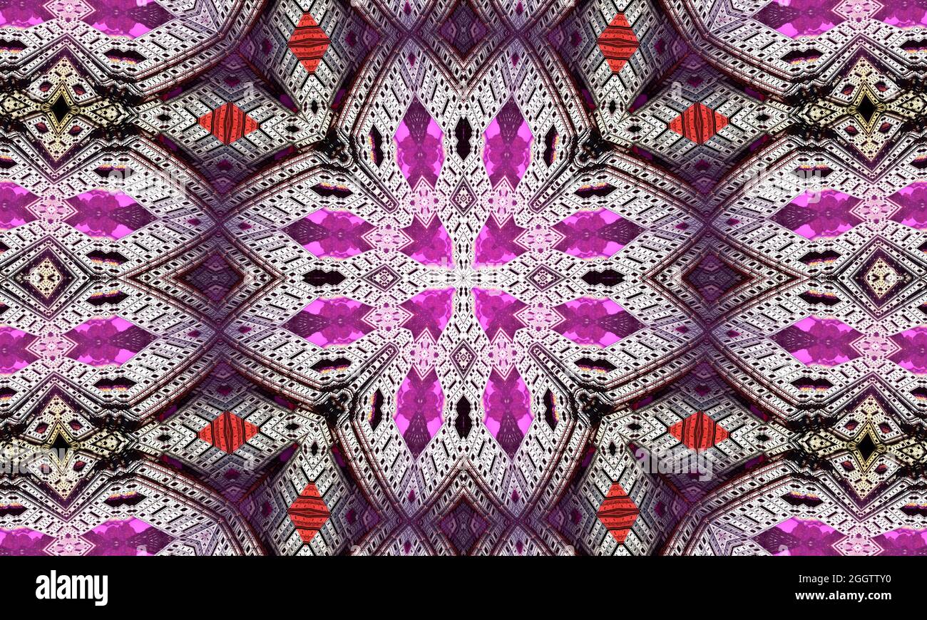 Lila wiederholen Blume verzieren Mandala Muster Hintergrund - abstrakte symmetrische Ornament Tapete Grafik Stockfoto