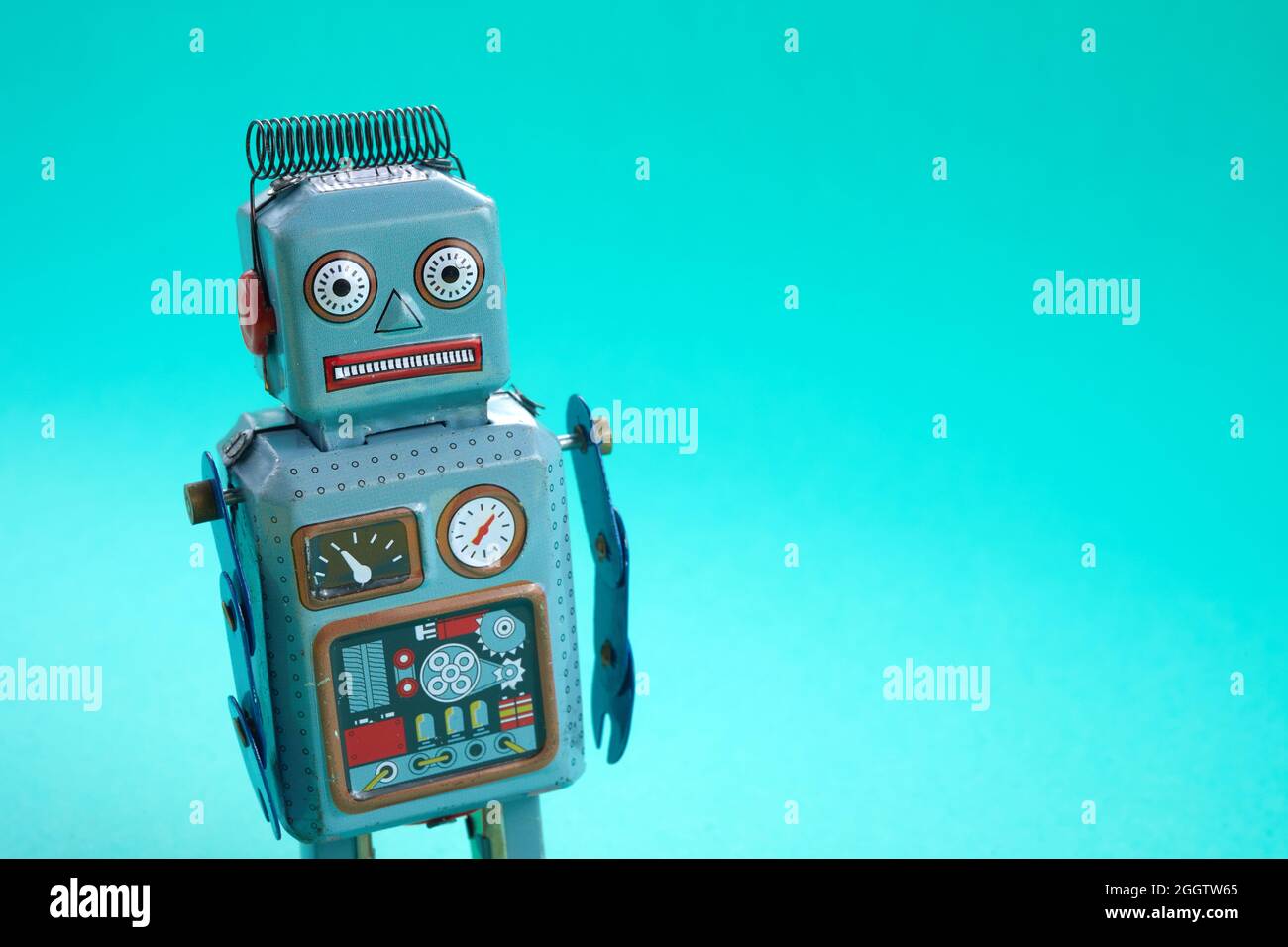 Vorlage für Seite nicht gefunden. Roboter Spielzeug Reparaturman. Stockfoto