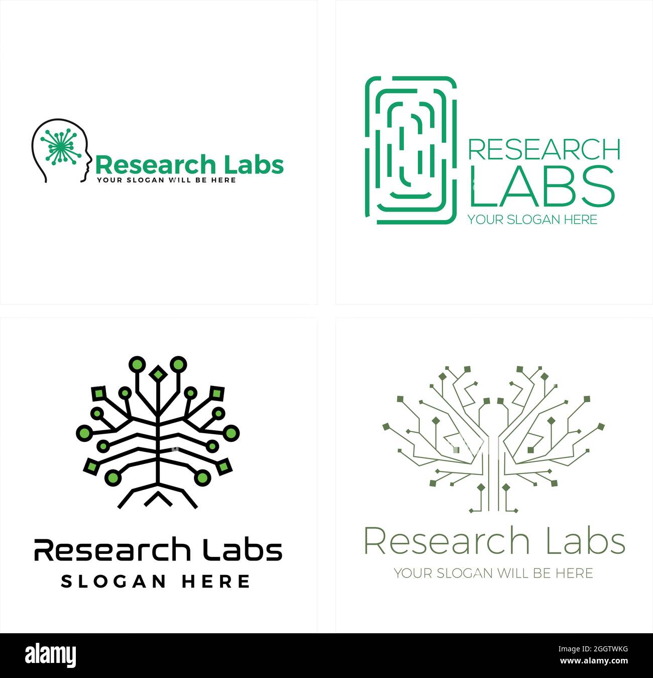 Forschungslabors Technologie Fingerabdrücke Baum Tech Logo Design Stock Vektor