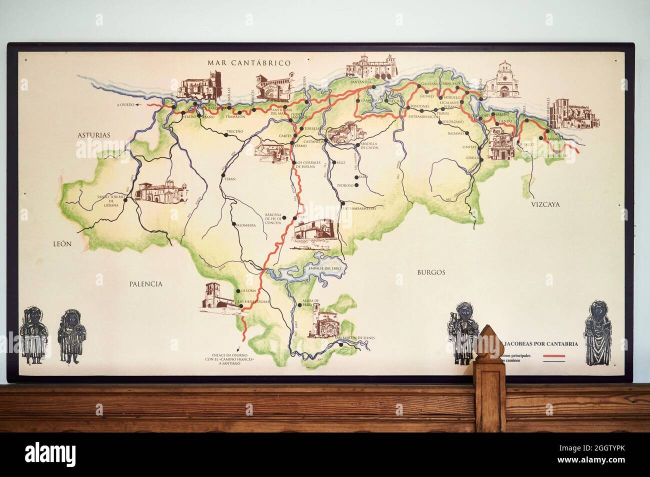 Karte von kantabrien im ersten Diözesanmuseum in Spanien, Museo Diocesano Regina Coeli, Santillana del Mar, Kantabrien, Spanien Stockfoto