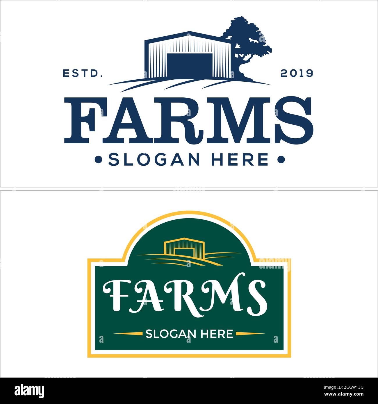 Landwirtschaft Landwirtschaft Baum Kornspeicher Logo-Design Stock Vektor