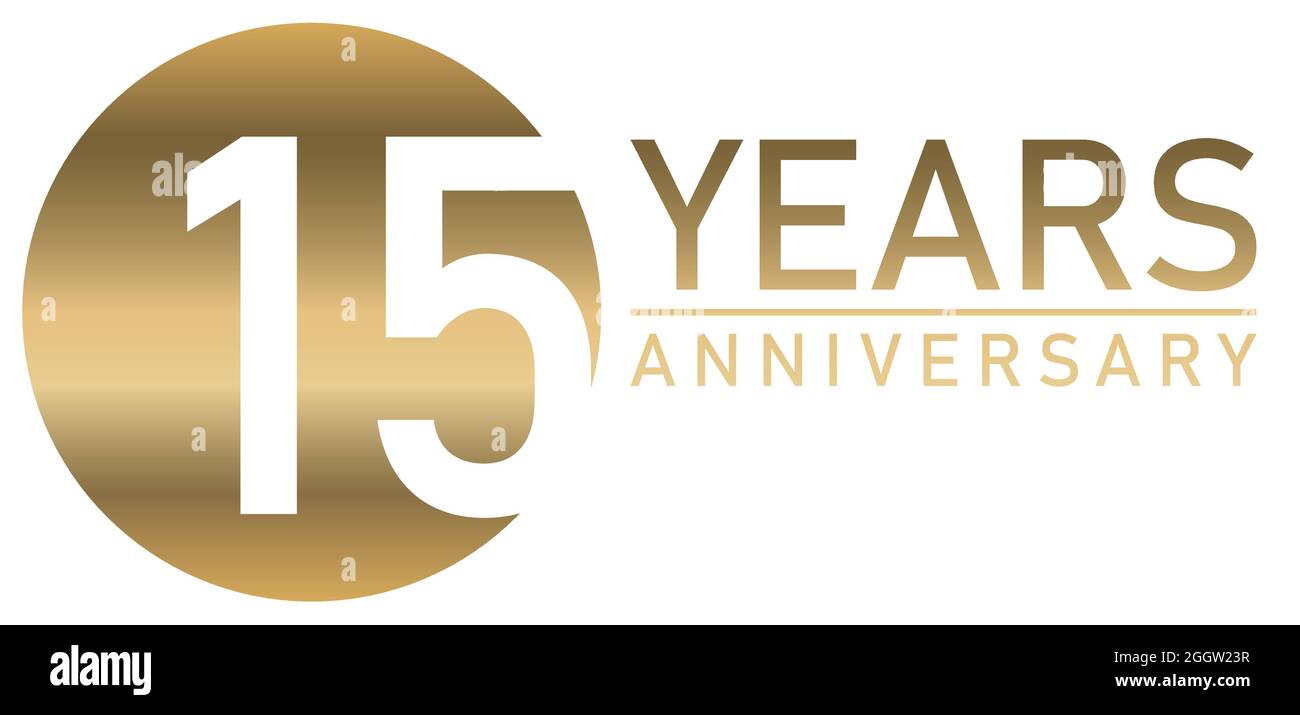 eps-Vektordatei mit goldenem Jubiläumssiegel auf weißem Hintergrund für Erfolg oder Firmenjubiläum mit Text 15 Jahre Stock Vektor