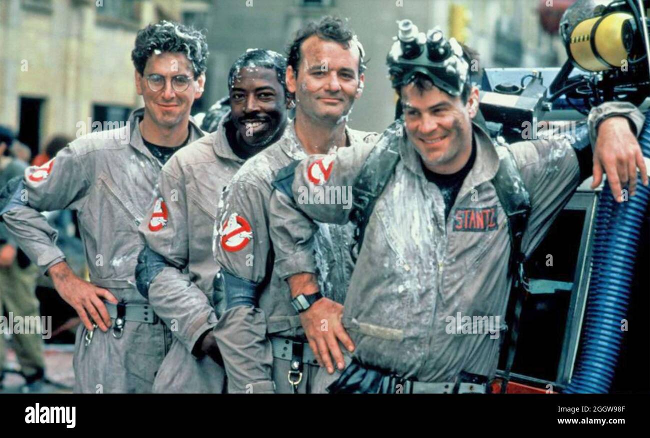 GHOSTBUSTERS 1984 Columbia Pictures Film mit von links: Harold Ramis, Ernie Hudson,Bill Murray, Dan Aykroyd. Stockfoto