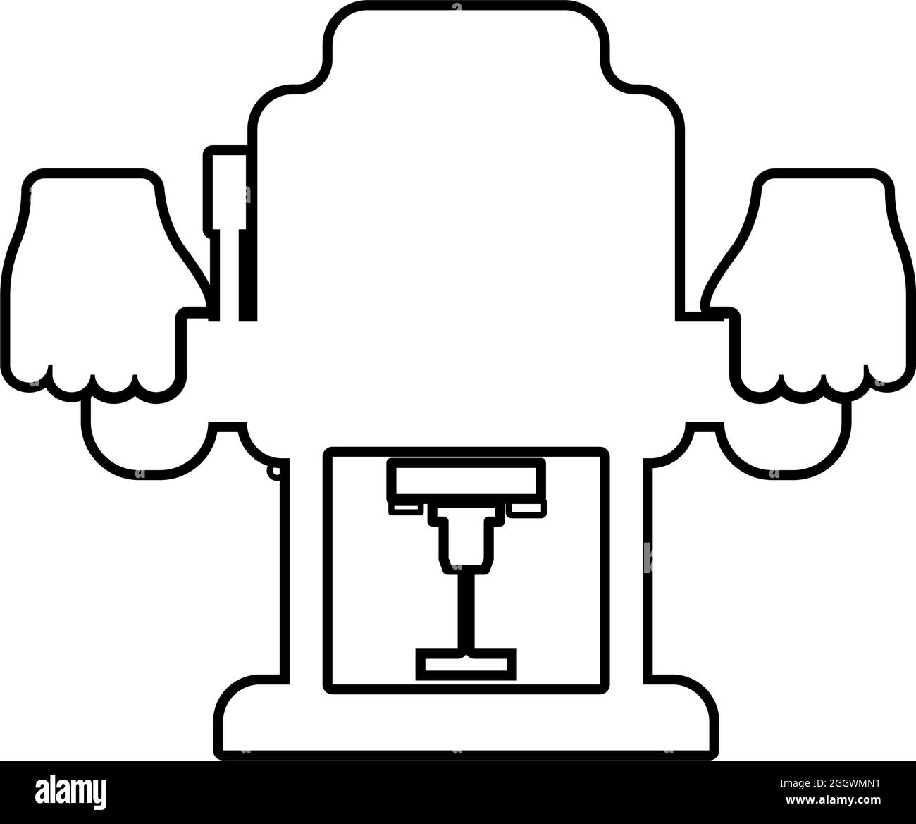 Fester Basis-Router Elektrisches Holz Tauchfräser Elektrowerkzeug in der Hand halten Elektrowerkzeug Verwenden Sie Arm mit Instrument Kontur Umriss Symbol schwarz Farbe Stock Vektor
