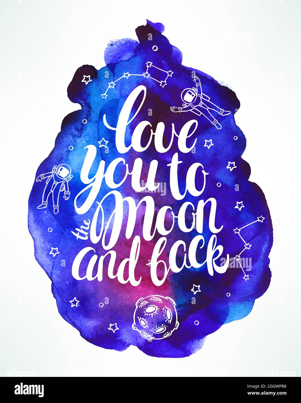 Liebe dich zum Mond und zurück. Schöne Karte mit einer Liebeserklärung