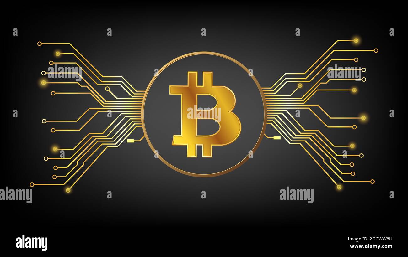Gold Bitcoin BTC Kryptowährung Symbol im Kreis mit leiterbahnen auf dunklem  Hintergrund. Design-Element im Techno-Stil für Website oder Banner.  Vektorgrafik Stockfotografie - Alamy