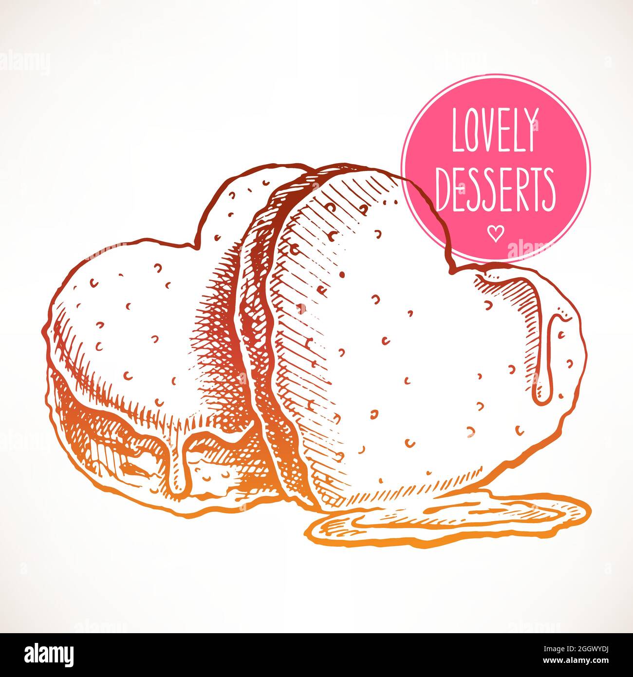 Köstliches Dessert in Herzform. Handgezeichnete Illustration Stock Vektor