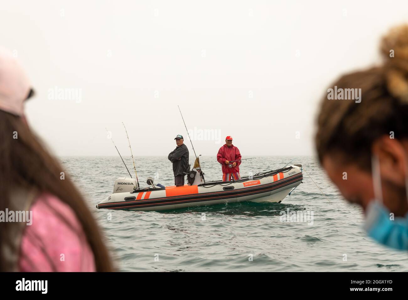 Fischer auf der Berlenga Grande Insel, der größten Insel des Berlengas Archipels, vor der Küste von Peniche, Portugal. Stockfoto