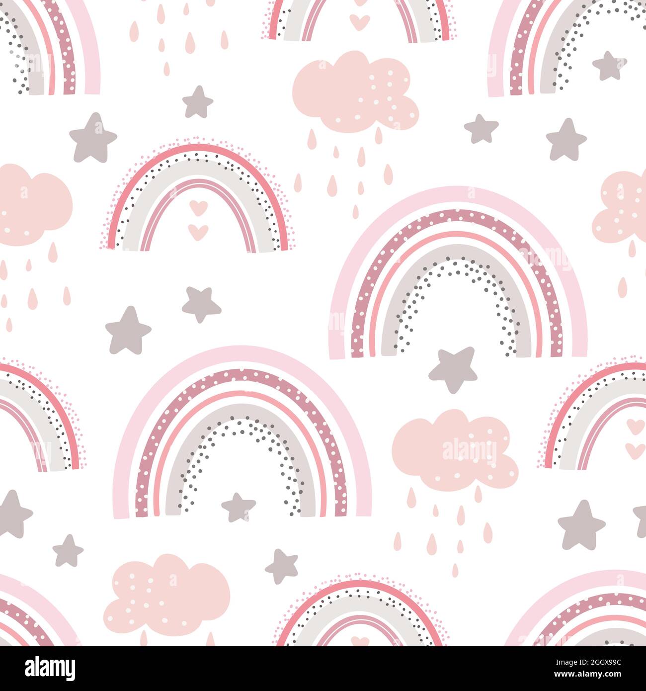 Niedliches Regenbogen-Muster. Digitalpapier. Kreativer Kinderdruck. Stock Vektor