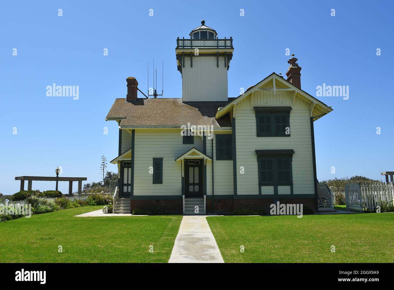 SAN PEDRO, KALIFORNIEN - 27. AUGUST 2021: Rückseite des Point Fermin Light House. Stockfoto
