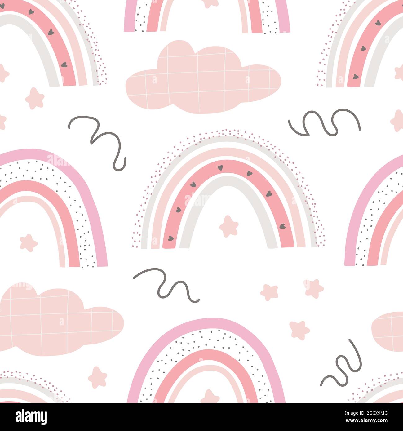 Niedliches Regenbogen-Muster. Digitalpapier. Kreativer Kinderdruck. Stock Vektor