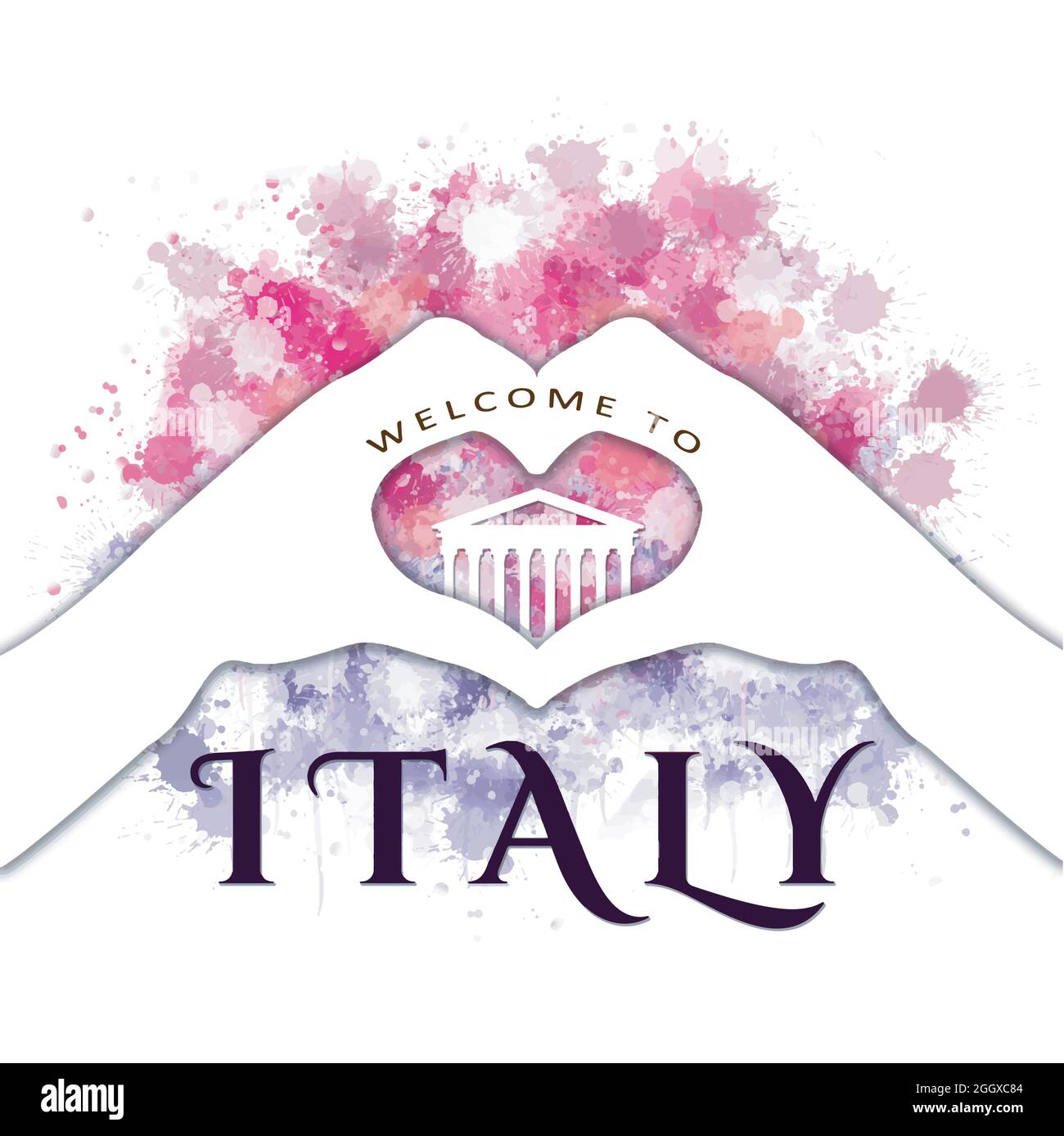 Willkommen in italien - Hände bilden Herzzeichen Stock Vektor