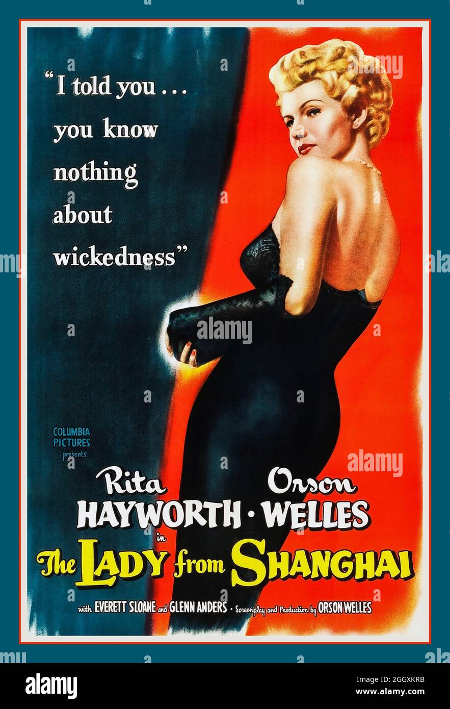 Vintage 1948 Filmposter „The Lady from Shanghai“ mit Rita Hayworth, Orson Welles, Everett Sloane und Glenn anders, basierend auf dem Roman If I die Before I Wake 1938 von Raymond Sherwood King Stockfoto