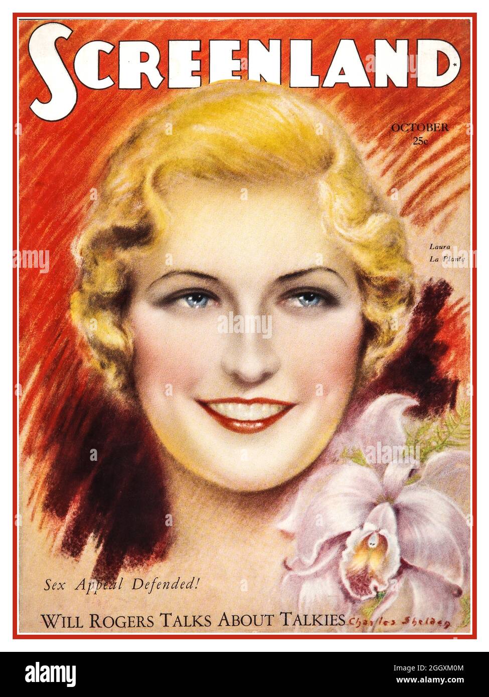 Die Schauspielerin Laura La Plante aus den 1920er Jahren auf der Titelseite des Filmmagazins „SCREENLAND“ Hollywood USA Stockfoto