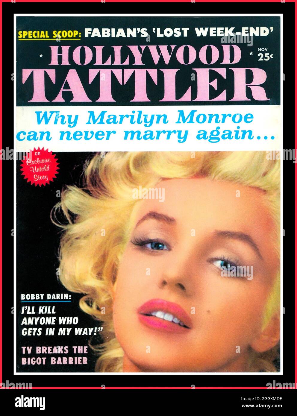 MARILYN MONROE Hollywood Tattler Magazine 1961 mit Marilyn Monroe auf dem Titelbild mit Klatsch von Filmstars für Filmfans Hollywood USA Marilyn Monroe Premiere Ausgabe 1 des Hollywood Tattler Magazins 1961 25c Stockfoto